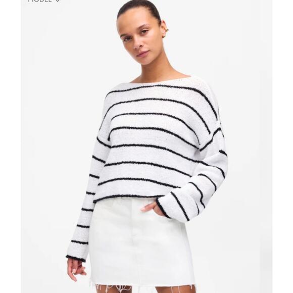 NWT Madewell Boatneck Pullover Sweater Black White Size XXL Retail $110 - Picture 1 of 11